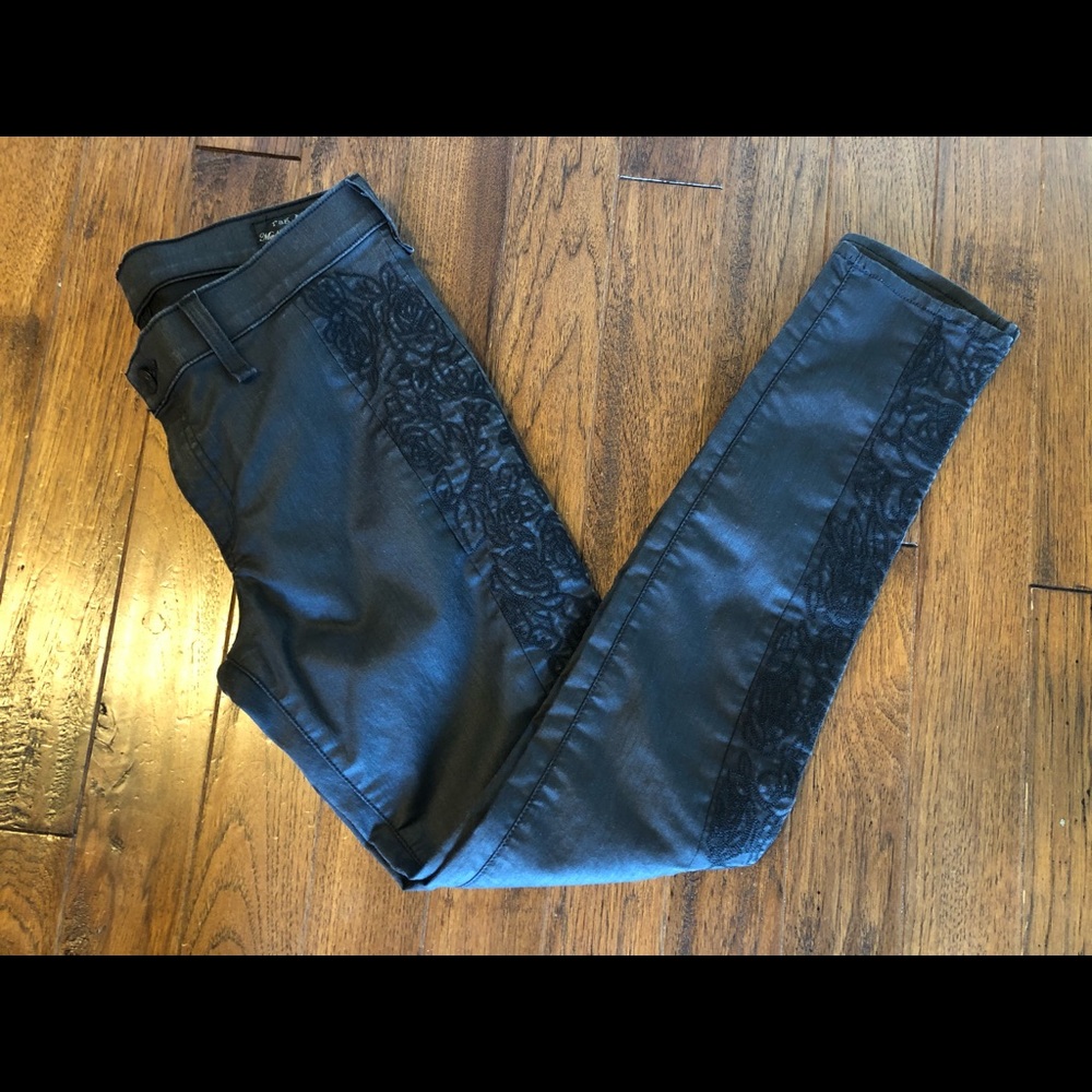 Rag & Bone Coated Embroidered Panel Skinny Jeans